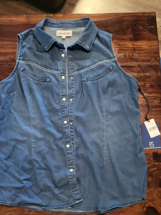 Panhandle Slim Tops - SNAP Front Sleeveless Chambray Shirt - Blue